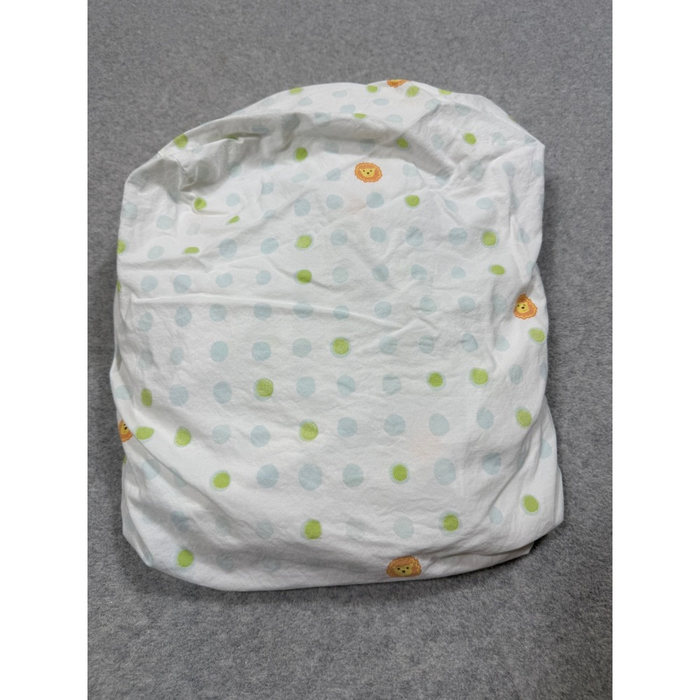 Pottery Barn Kids Organic Cotton Crib Sheet Lion Polka Dot White Green Blue